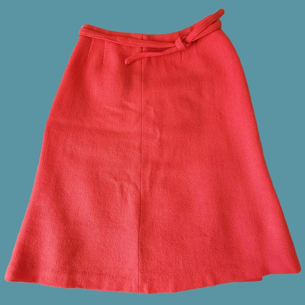 Vintage 1960 Red/Orange Wool Wrap Skirt Size S from Catalina